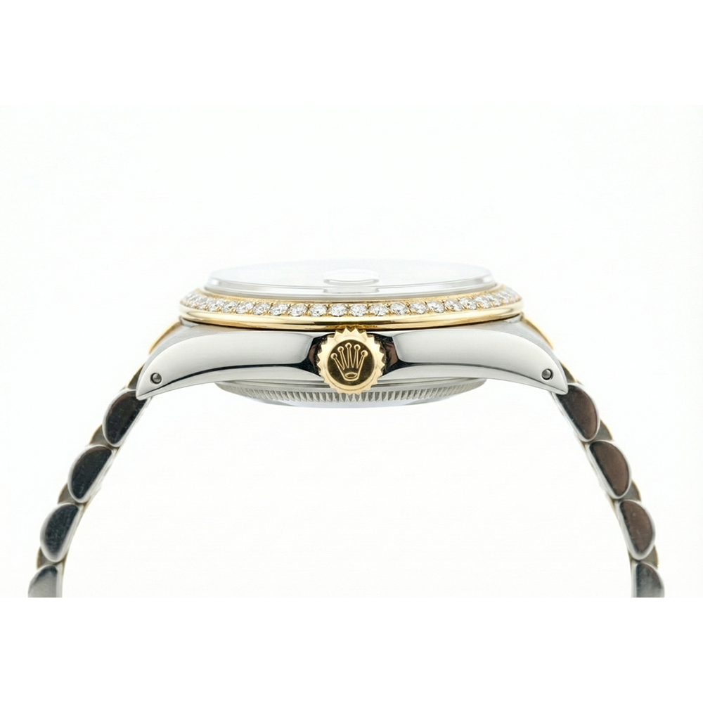 Gray Roman Dial Diamond Bezel Ss & Gold Rolex Lady Watch Datejust