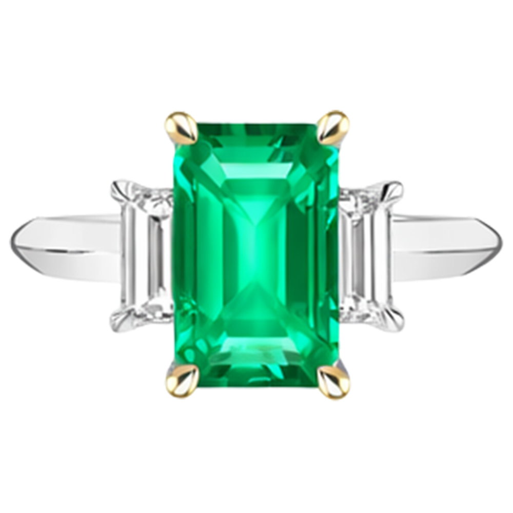 Colombian Emerald Precious Stone Ring 2-ct 14K Two Tone Gold – angle view