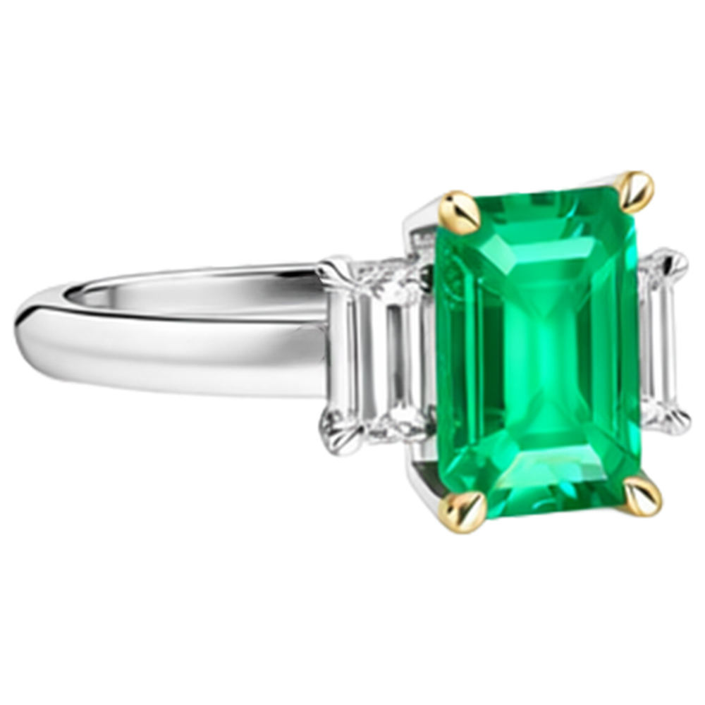Bespoke Colombian Emerald Precious Stone Ring 2 ct – profile view