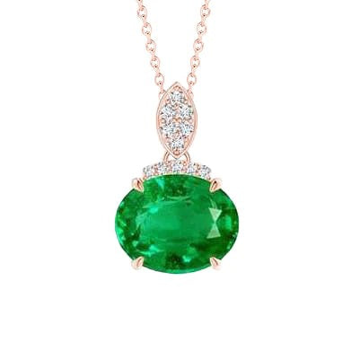 Green Emerald And Diamond 14.35 Carats Gemstone Pendant 14K Rose Gold