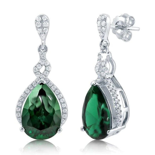 Green Emerald And Diamond Dangle Earrings Prong Set 6.70 Carat White Gold 14K