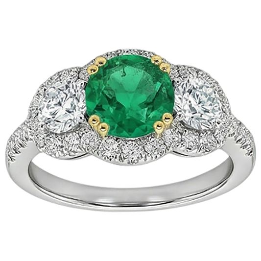Fine Emerald Gemstone Ring 2.50-ct 14 Karat Two Tone Gold – front view