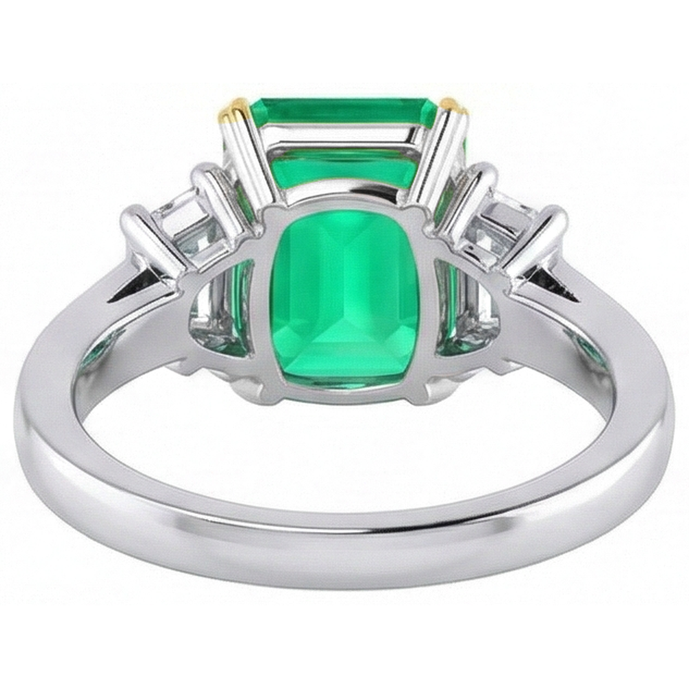 Colored Stone Ring 14 Karat Two Tone Gold with Colombian Emerald – back view