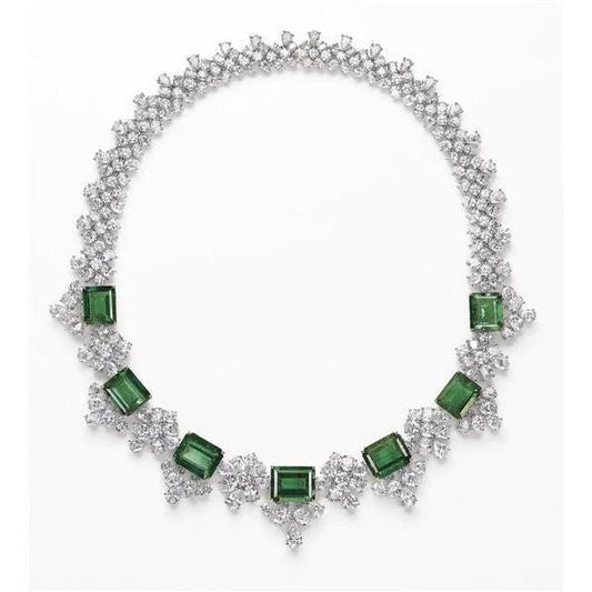 Green Emerald And Diamonds 103 Carats Ladies Necklace White Gold 14K
