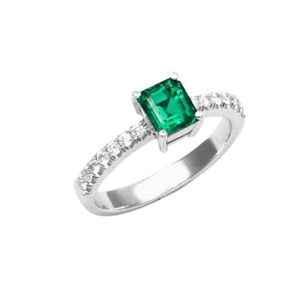 Green Emerald And Diamonds 2.80 Carats Engagement Ring White Gold 14K