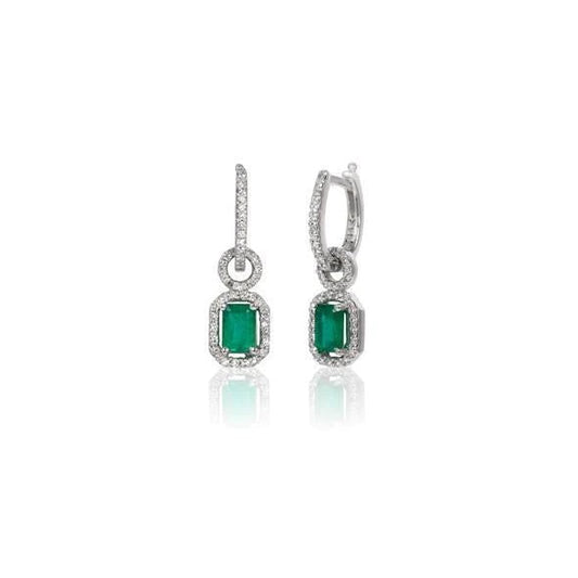 Green Emerald And Diamonds 7.50 Carats Lady Dangle Earrings White Gold 14K