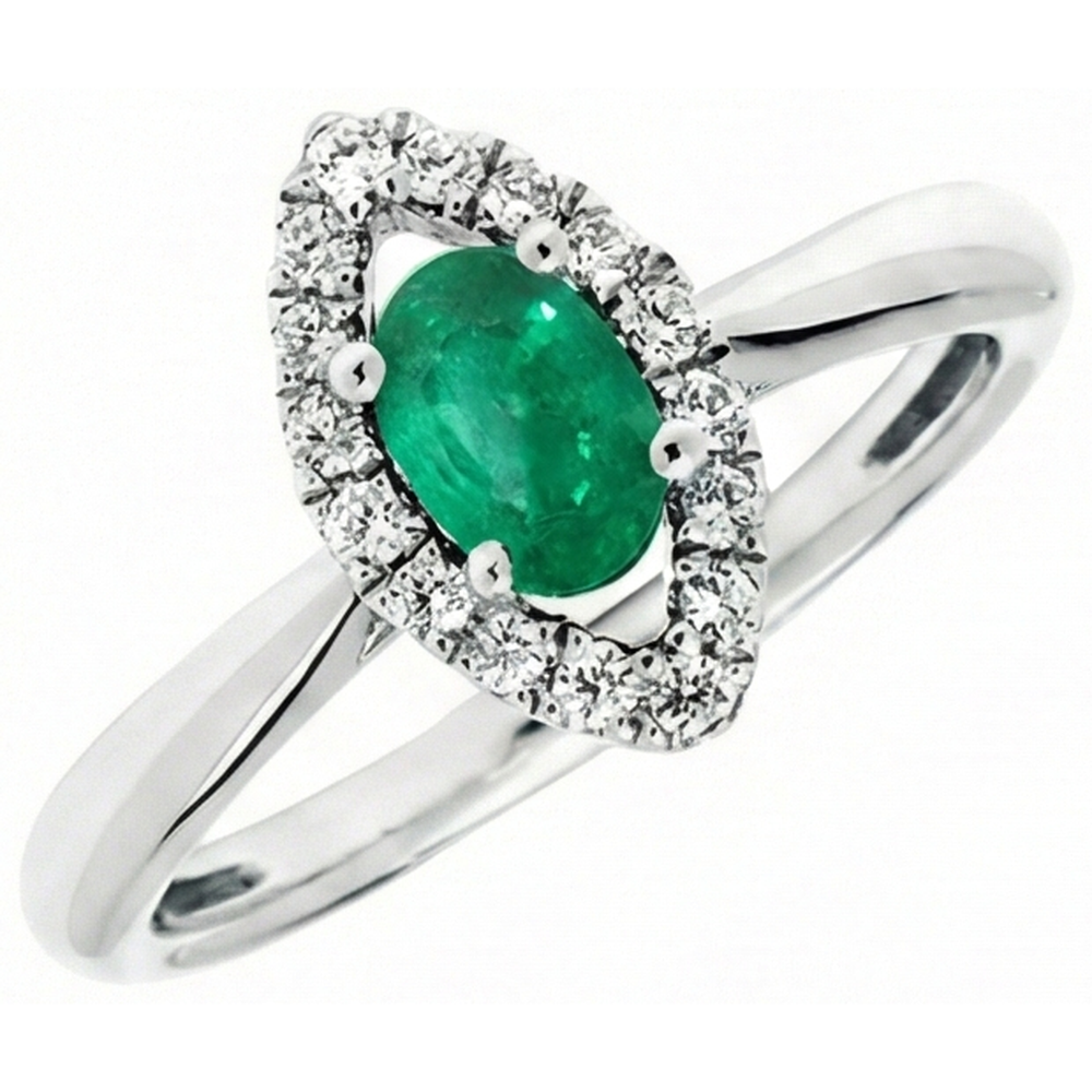 Green Emerald And Natural Earth Mined Diamond 3.75 Carats Engagement Ring Gold White 14K