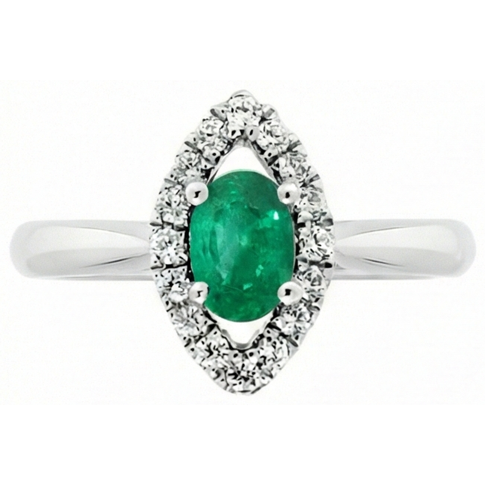 Green Emerald And Natural Earth Mined Diamond 3.75 Carats Engagement Ring Gold White 14K