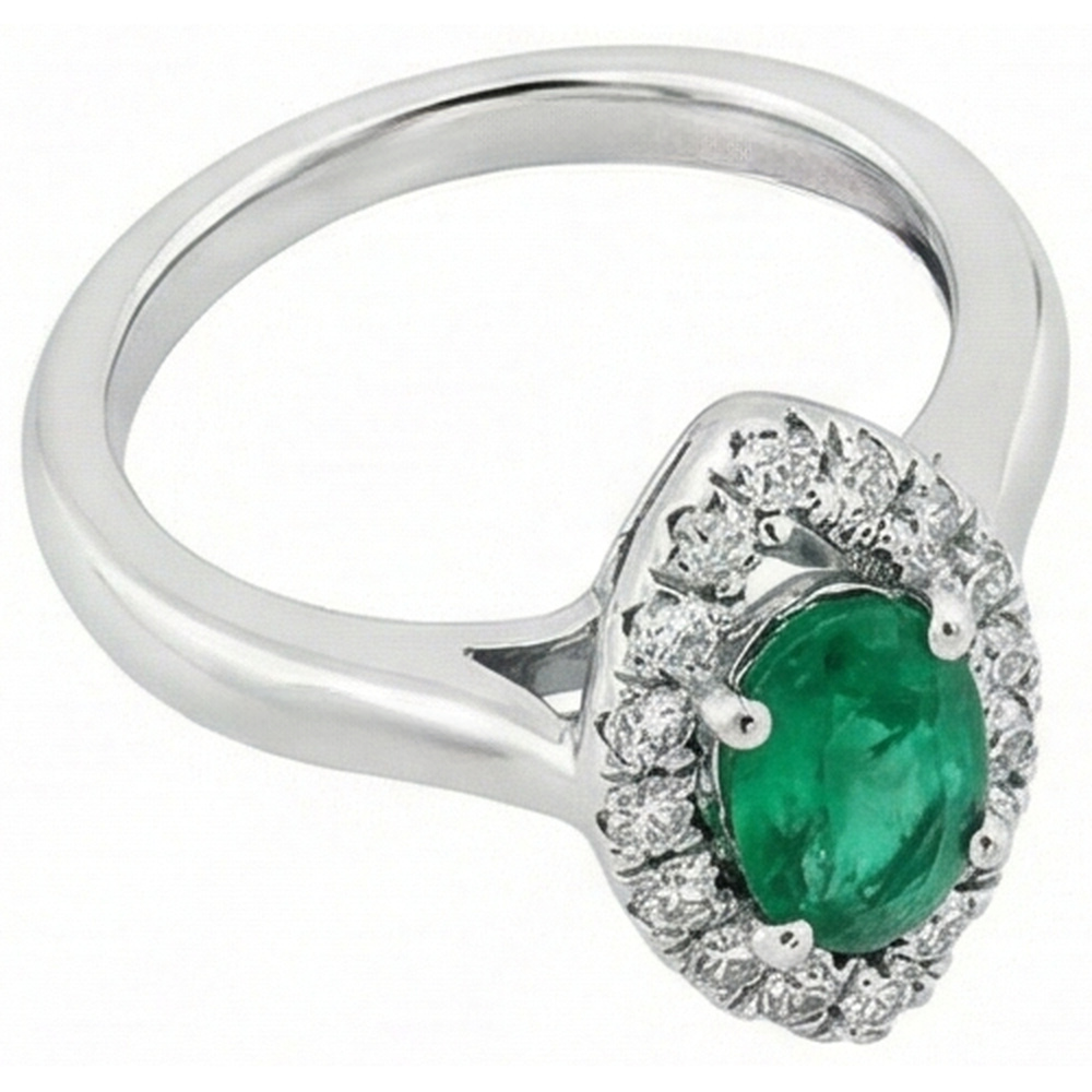 Green Emerald And Natural Earth Mined Diamond 3.75 Carats Engagement Ring Gold White 14K