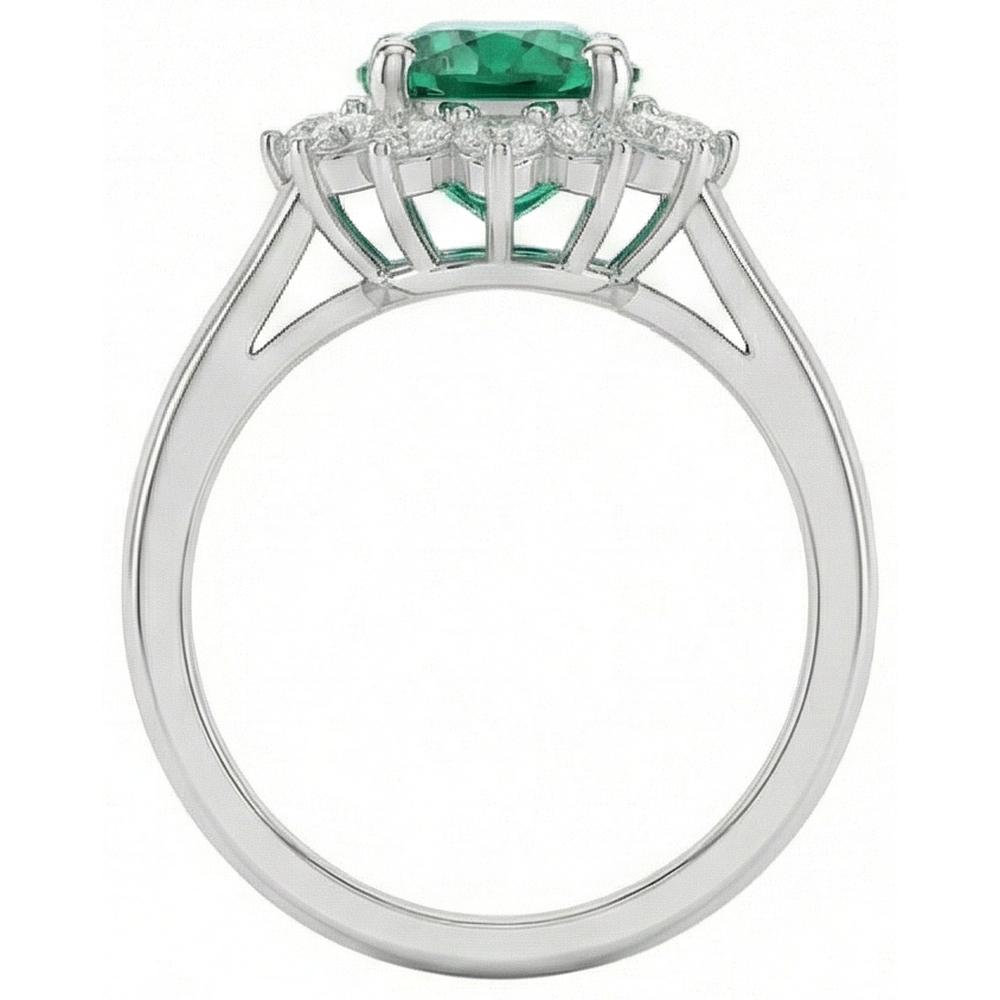 natural round emerald 3.50ct ring profile view