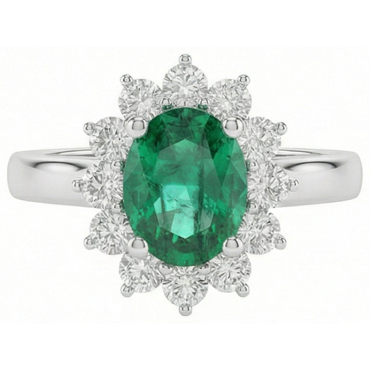 natural round emerald 3.50ct ring side angle