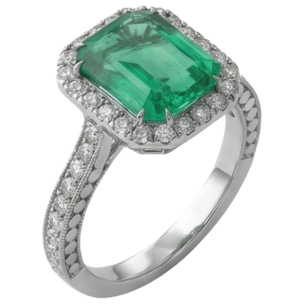 Green Emerald And Natural Earth Mined Diamond Wedding Ring White Gold Jewellery 21.50 Ct