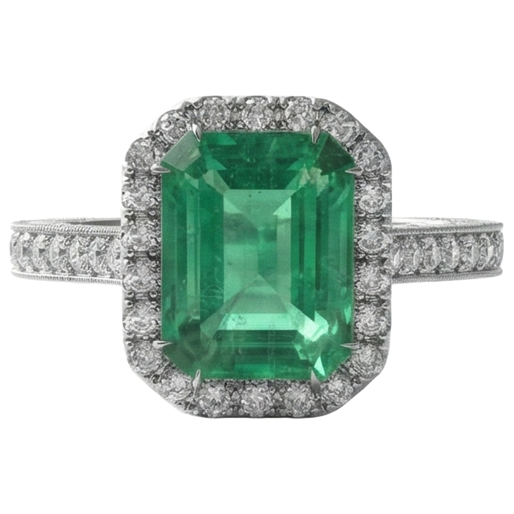 Green Emerald And Natural Earth Mined Diamond Wedding Ring White Gold Jewellery 21.50 Ct
