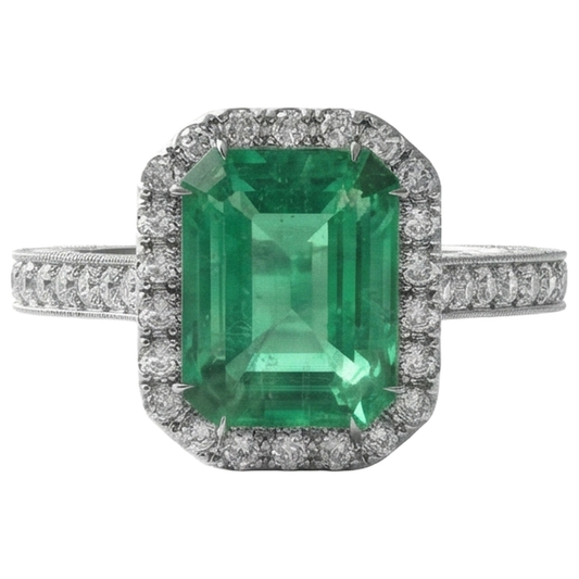 Green Emerald And Natural Earth Mined Diamond Wedding Ring White Gold Jewellery 21.50 Ct