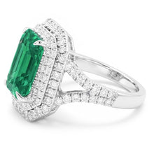 Green Emerald And Natural Earth Mined Diamonds 11.75 Carats Anniversary Ring White Gold 14K