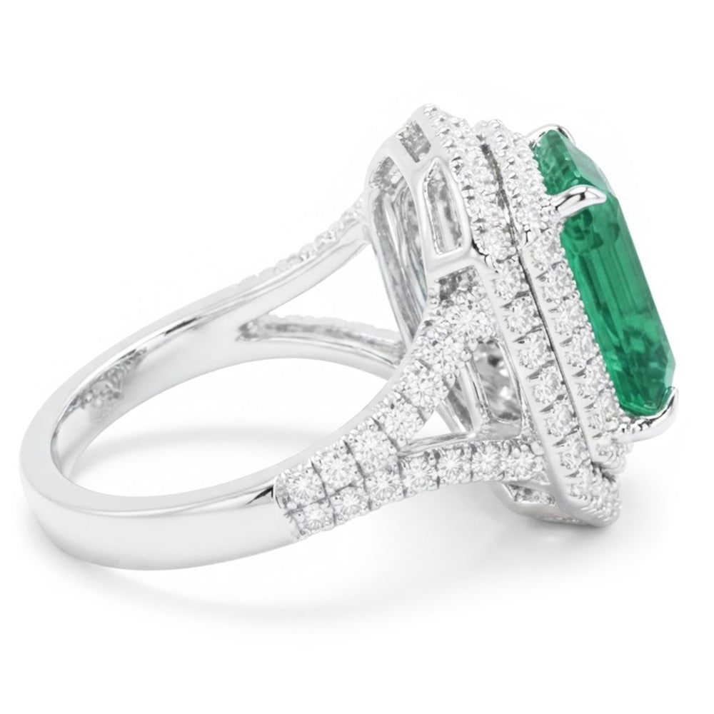 Green Emerald And Natural Earth Mined Diamonds 11.75 Carats Anniversary Ring White Gold 14K