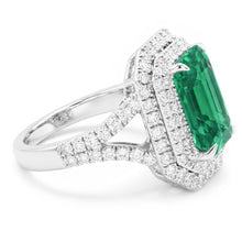 Green Emerald And Natural Earth Mined Diamonds 11.75 Carats Anniversary Ring White Gold 14K