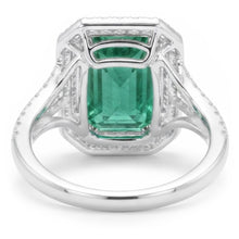 Green Emerald And Natural Earth Mined Diamonds 11.75 Carats Anniversary Ring White Gold 14K