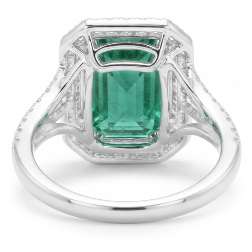 Green Emerald And Natural Earth Mined Diamonds 11.75 Carats Anniversary Ring White Gold 14K