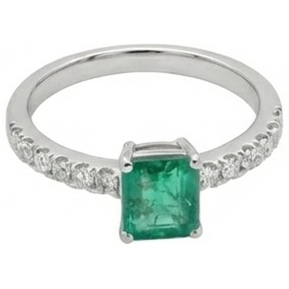 Green Emerald And Natural Earth Mined Diamonds 2.80 Carats Engagement Ring White Gold 14K