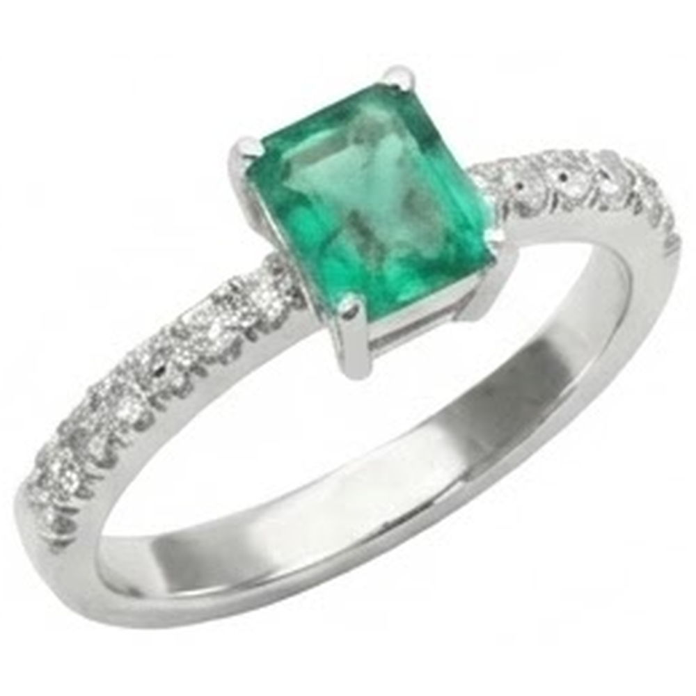 Green Emerald And Natural Earth Mined Diamonds 2.80 Carats Engagement Ring White Gold 14K