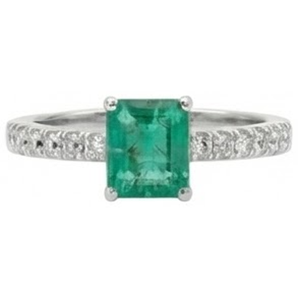Green Emerald And Natural Earth Mined Diamonds 2.80 Carats Engagement Ring White Gold 14K