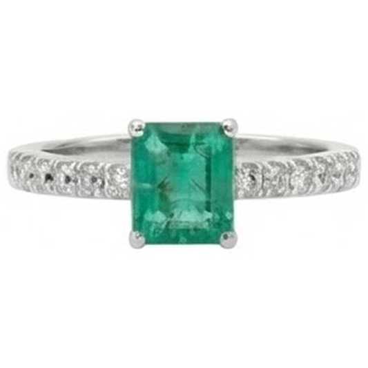 Green Emerald And Natural Earth Mined Diamonds 2.80 Carats Engagement Ring White Gold 14K