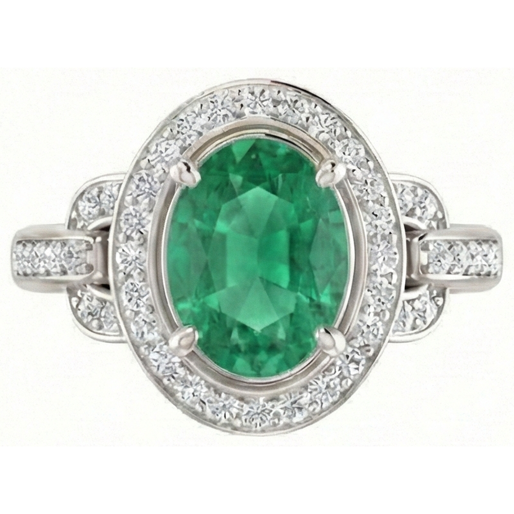 Green Emerald And Natural Earth Mined DIAMOND ( NOT LAB GROWN )s 4.85 Carats Engagement Ring White Gold 14K