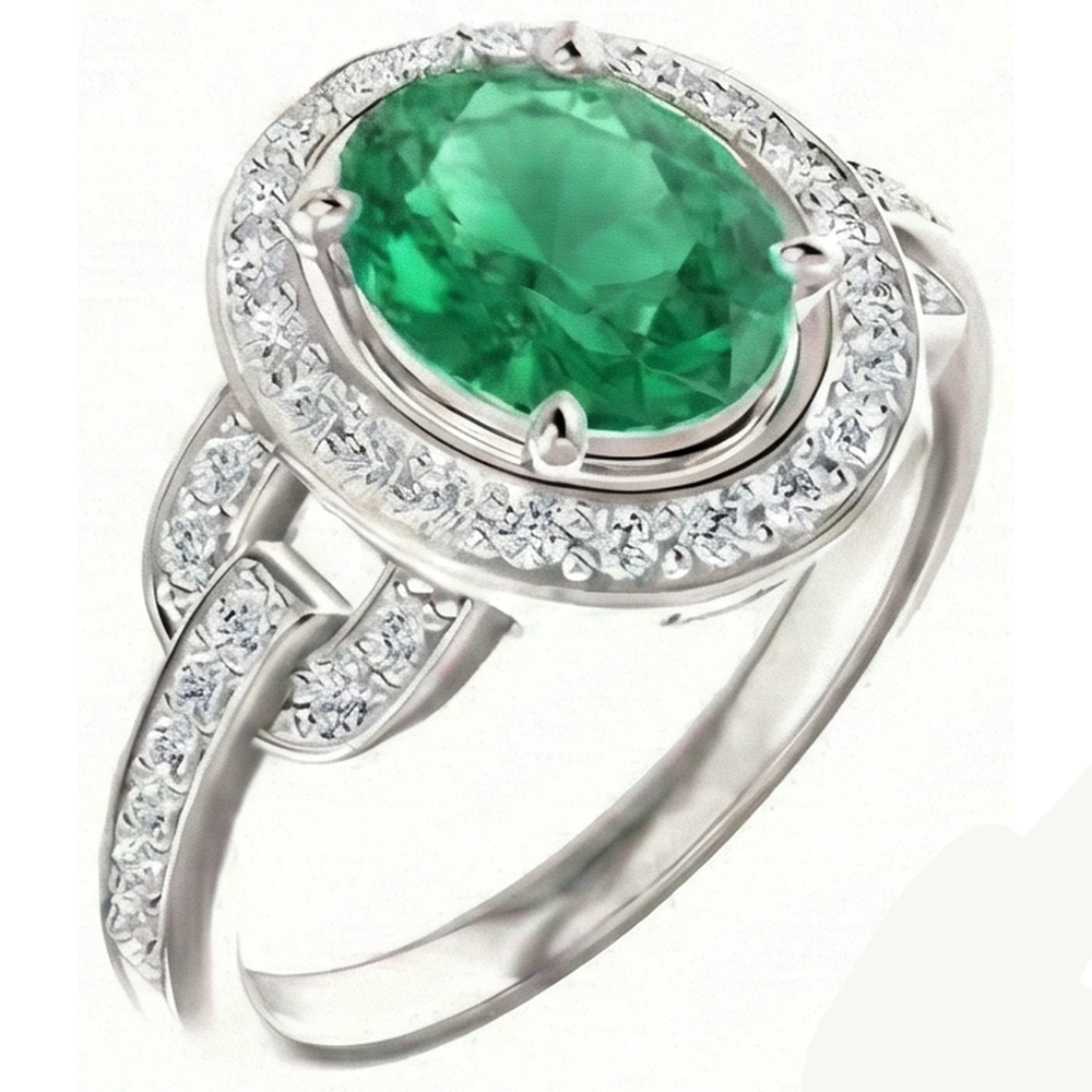 Green Emerald And Natural Earth Mined DIAMOND ( NOT LAB GROWN )s 4.85 Carats Engagement Ring White Gold 14K