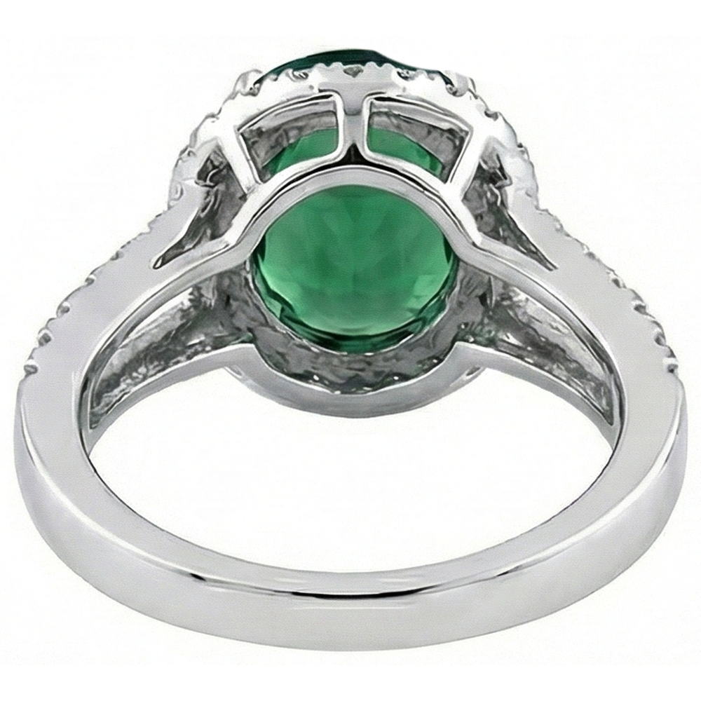 Green Emerald And Natural Earth Mined Diamonds Cocktail Ring