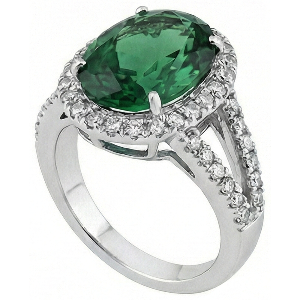 Green Emerald And Natural Earth Mined Diamonds Cocktail Ring
