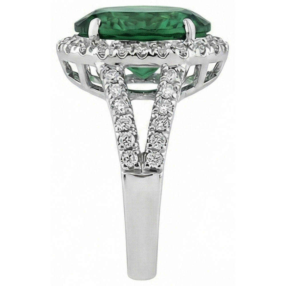 Green Emerald And Natural Earth Mined Diamonds Cocktail Ring
