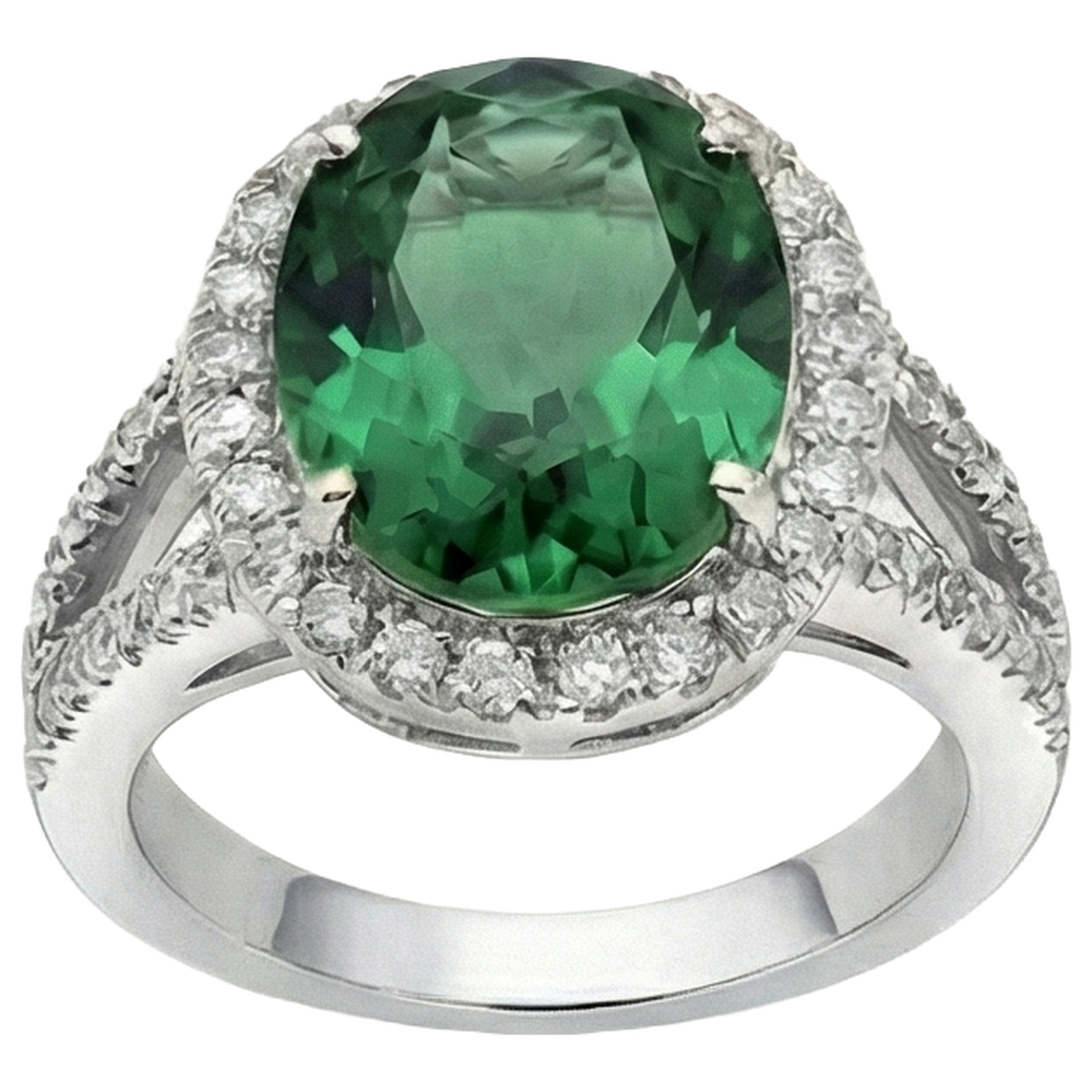 Green Emerald And Natural Earth Mined Diamonds Cocktail Ring