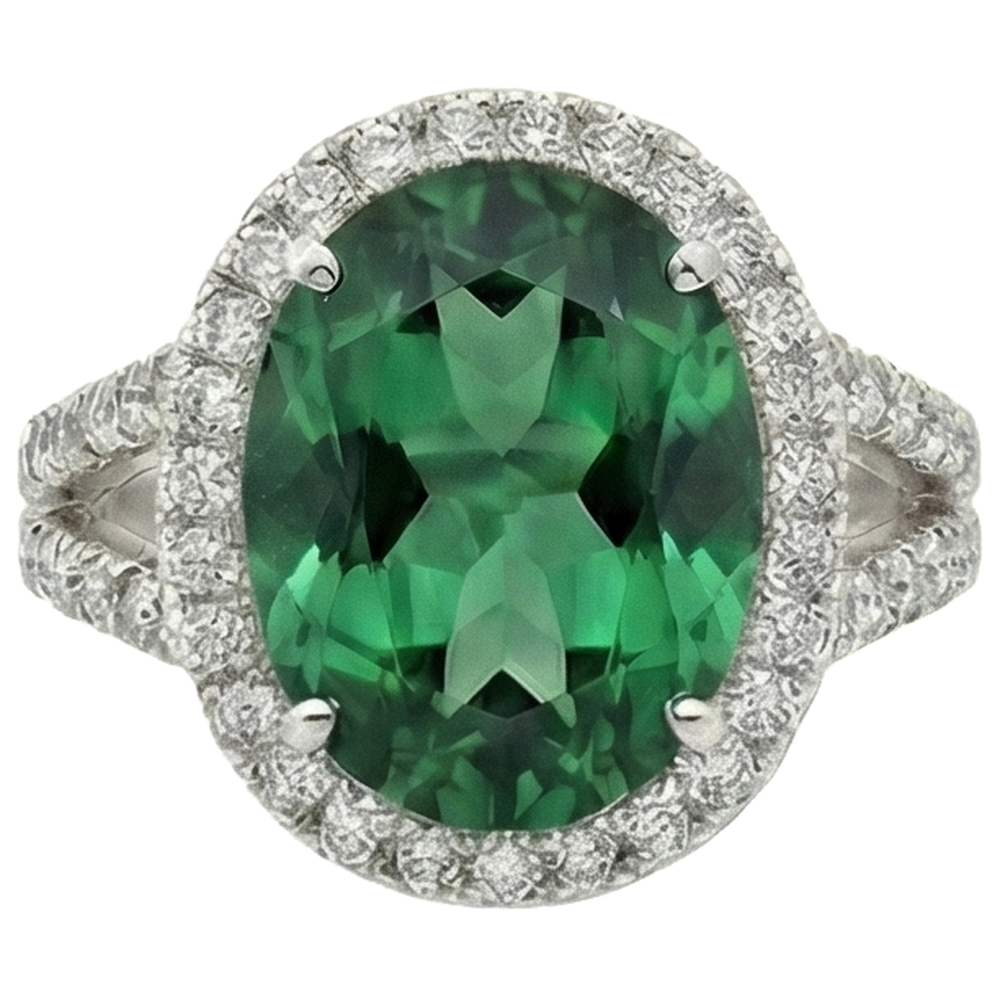 Green Emerald And Natural Earth Mined Diamonds Cocktail Ring