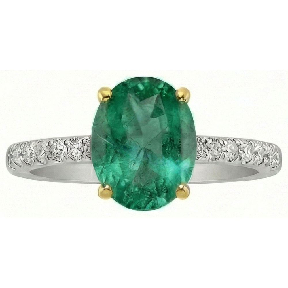 Colombian Emerald Colored Stone Ring 2-ct 14K Two Tone Gold – side view