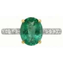 Colombian Emerald Oval Colored Stone Ring in 14K Two Tone Gold – angle view