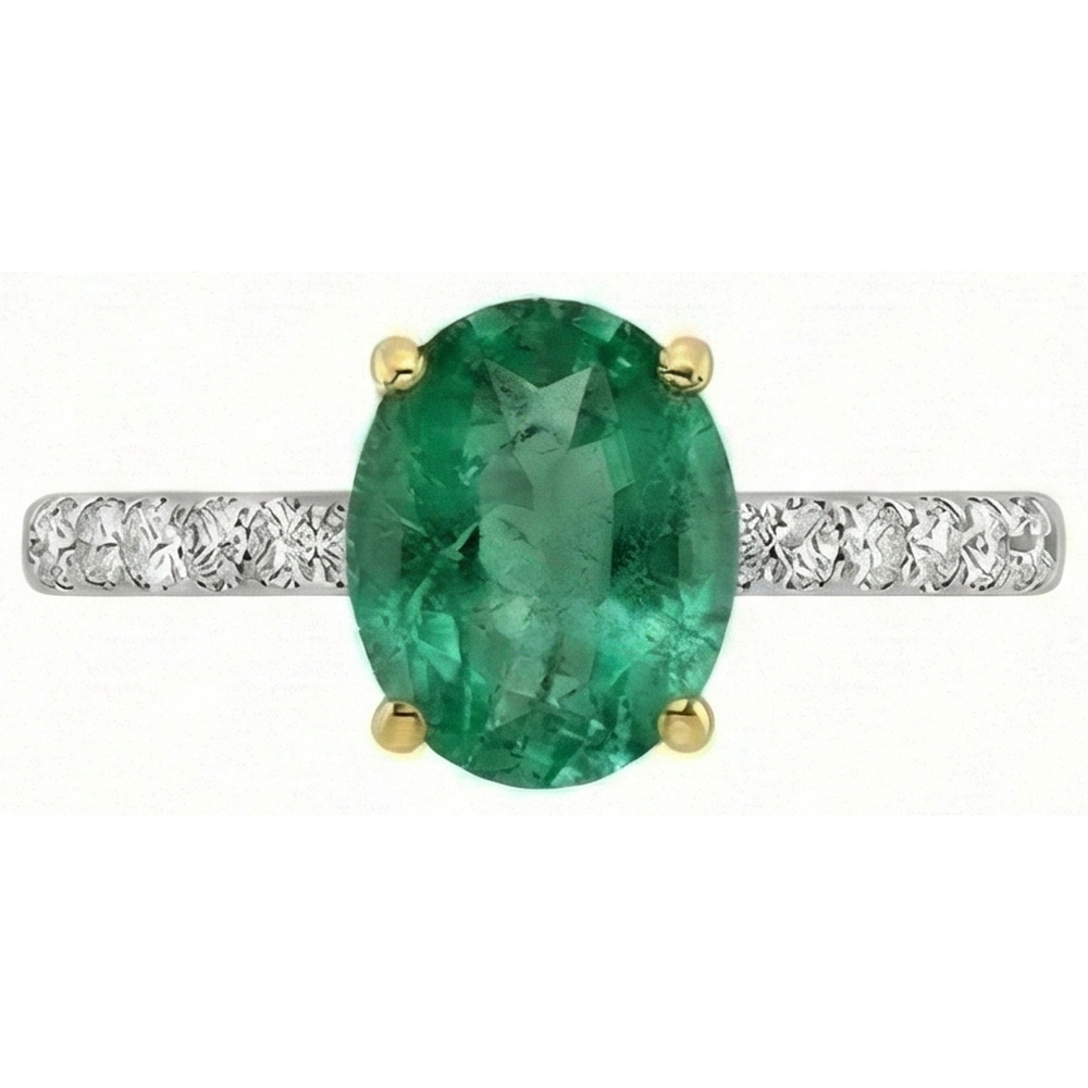 Colombian Emerald Oval Colored Stone Ring in 14K Two Tone Gold – angle view