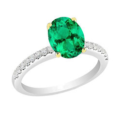 14K Two Tone Gold Colombian Emerald Colored Stone Ring – 2-ct