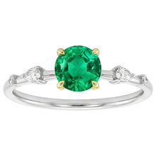 Fine Emerald Round Brilliant Precious Stone Ring in Two-Tone 14K Gold – side view