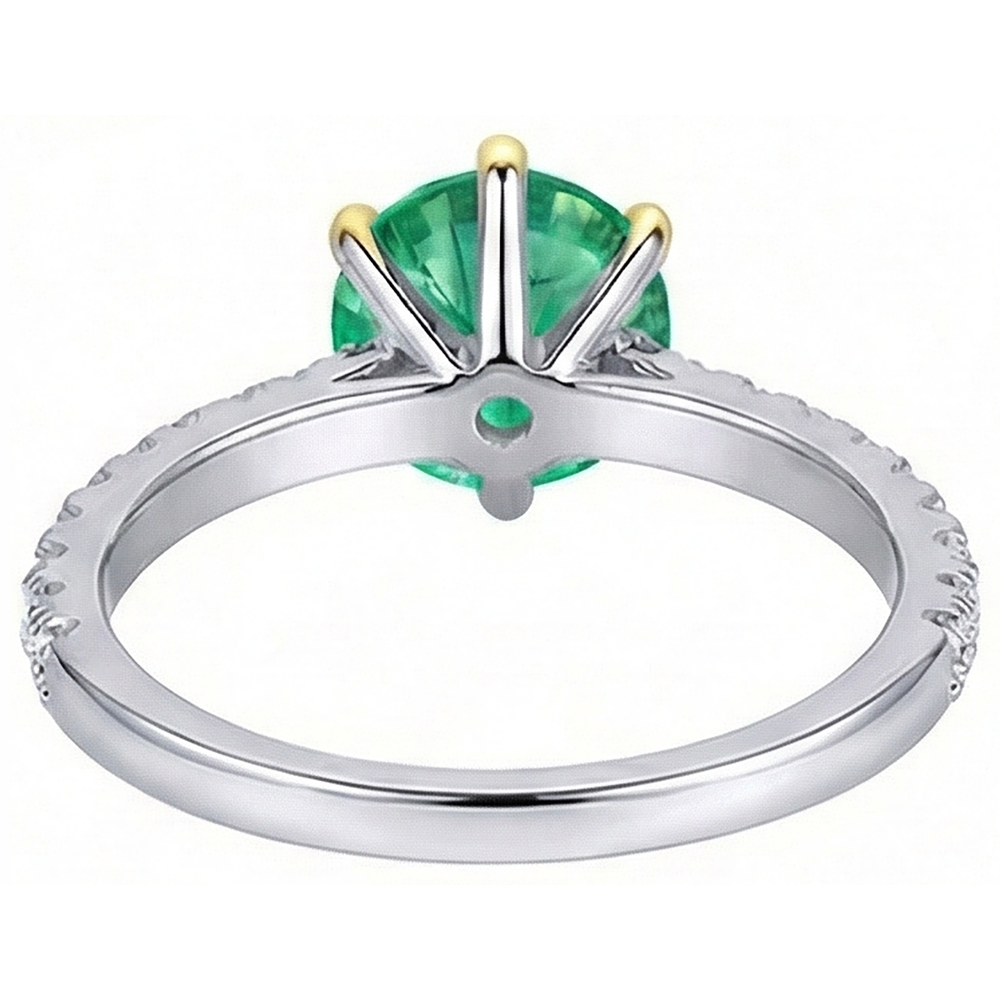 Emerald Round Cut Colored Stone Ring in Two-Tone 14K Gold – top view