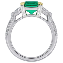 Step Cut Fine Emerald ring in 14 Karat Two Tone Gold – profile view