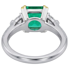 Fine Emerald Step Cut Precious Stone Ring in 14 Karat Two Tone Gold – top view