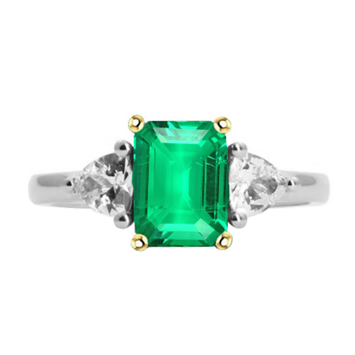 Emerald Cut Colombian Emerald ring in Two-Tone 14K Gold – main view