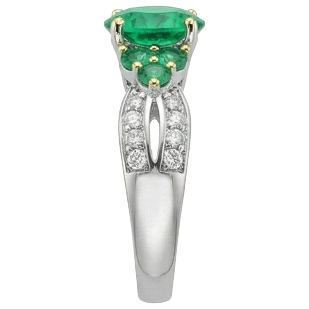 Round Brilliant Colombian Emerald ring in 14 Karat Two Tone Gold – profile view