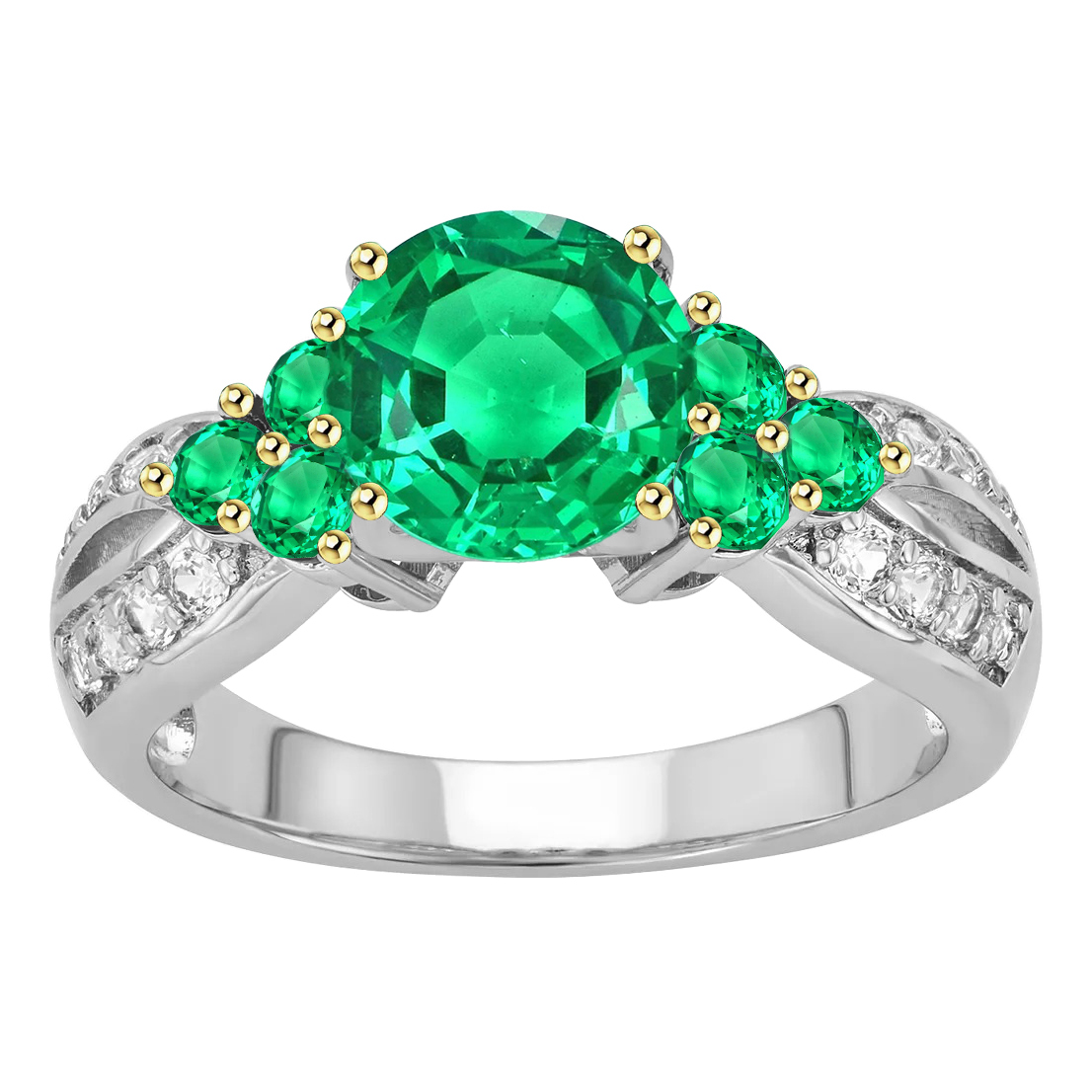 Round Brilliant Colombian Emerald ring in 14 Karat Two Tone Gold – main view