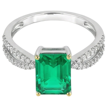 Colombian Emerald Precious Stone Ring 2-ct 14 Karat Two Tone Gold – angle view