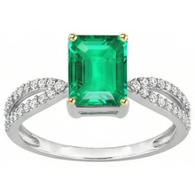 Colombian Emerald Precious Stone Ring 2-ct 14 Karat Two Tone Gold – side view