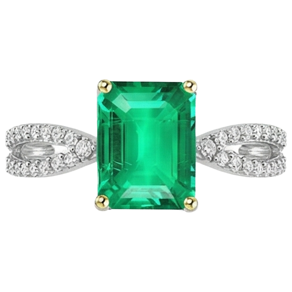 Precious Stone Ring 14 Karat Two Tone Gold with Colombian Emerald – front view