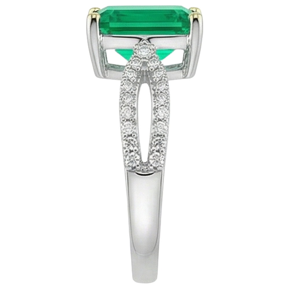 Handmade Colombian Emerald Precious Stone Ring 2 ct – top view