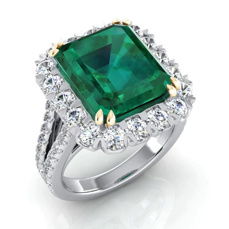 Green Emerald Diamond Ring